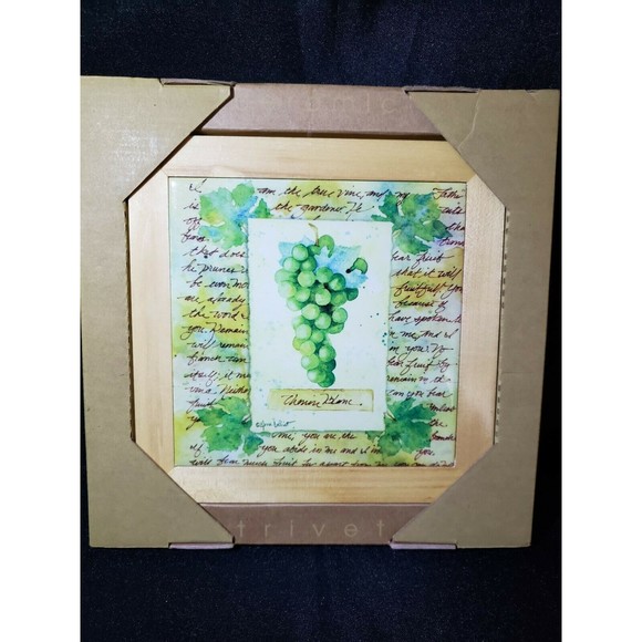 Decorative Tile Trivet Grapes Wine Lover Gift Wood Framed Hot Plate Chenin Blanc - Picture 2 of 3